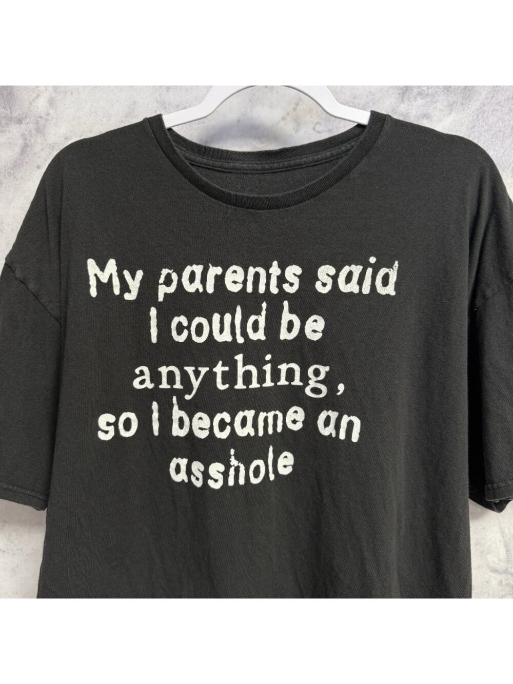 Vintage Funny Saying T Shirt Mens XL Black Short Sleeve Y2K